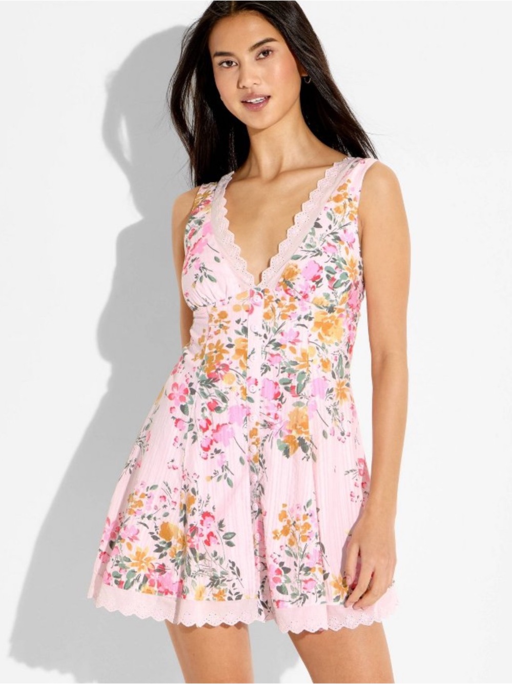 Wild Fable™ Women's Button-Front Mini Empire Waist Dress - Pink Floral - M